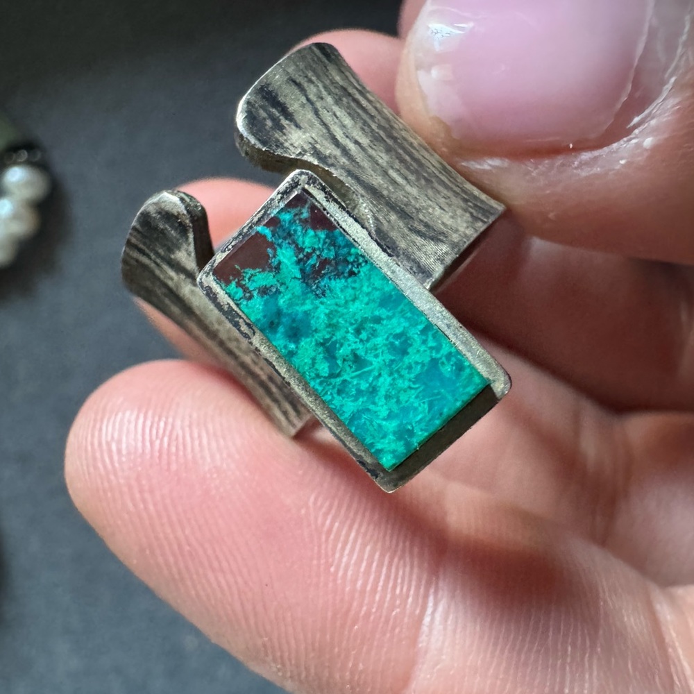 Vintage Sterling Silver and Turquoise Statement Ring Mexico